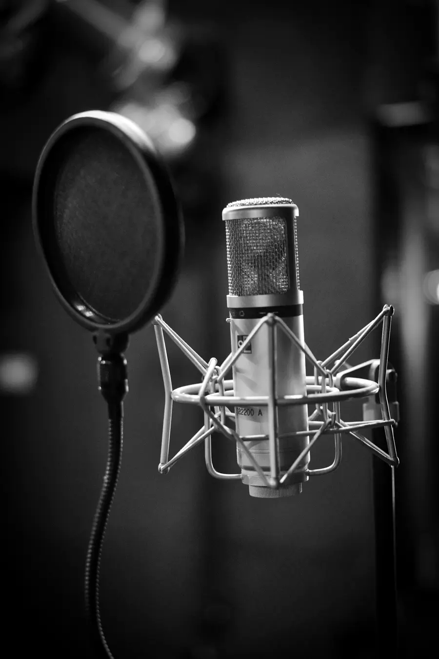 A studio microphone with a pop filter